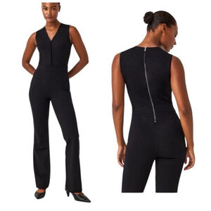 SPANX The Perfect Sleeveless Jumpsuit Sz Large Classic Black Workwear Flared Leg